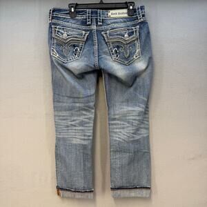 Rock Revival Jeans Women's 30 Dark Blue Kai Capri Cuffed Low Rise Fit Cuffed EUC